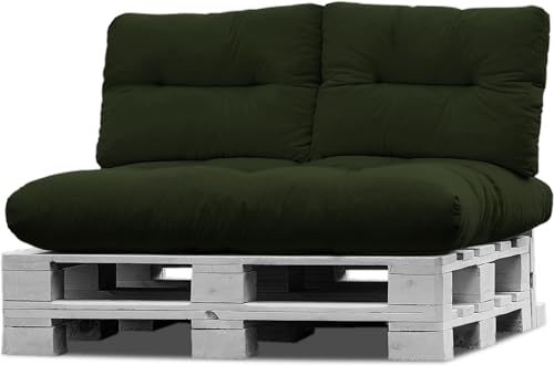 normani Palettenkissen Set Sofa Sitzkissen wasserdicht mit Rückenkissen Outdoor Palettenauflagen (Sitzkissen Gesteppt 120x80) Farbe Oliv von normani
