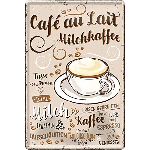 Blechschild ''Cafe au Lait Milchkaffee'' 20x30cm Geschenk Lustige Sprüche Feier Vintage Retro Geburtstag Deko Party Überraschung Fan Lebensmittel Kaffee Kuchen Tee Grill von Generic