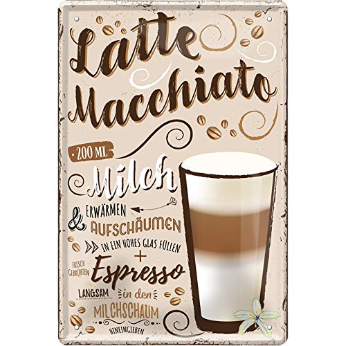 Blechschild ''Latte Macchiato'' 20x30cm Geschenk Lustige Sprüche Feier Vintage Retro Geburtstag Deko Party Überraschung Fan Lebensmittel Kaffee Kuchen Tee Grill von Generic