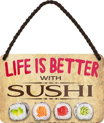 Blechschild ''Life is better Sushi'' 18x12cm Geschenk Lustige Sprüche Feier Vintage Retro Geburtstag Deko Party Überraschung Fan Lebensmittel Kaffee Kuchen Tee von Generic