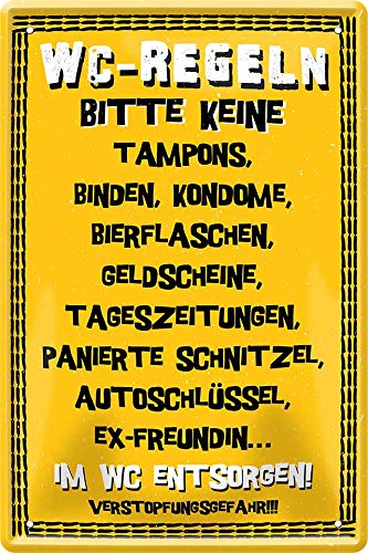 Blechschild ''WC-Regeln. Bitte keine Tampons, Binden'' 20x30cm Geschenk Lustige Sprüche Feier Vintage Retro Geburtstag Deko Party Überraschung Fan Zuhause WC Open Closed Badezimmer von Generic