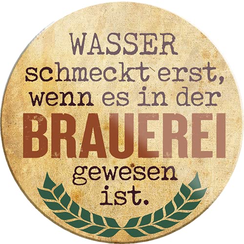 Magnet ''Wasser schmeckt erst Brauerei'' 8x8cm Kühlschrankmagnet Lustige Sprüche Feier Vintage Retro Geburtstag Deko Party Überraschung Fan Alkohol Kasten Bier Saufen Getränk von Generic