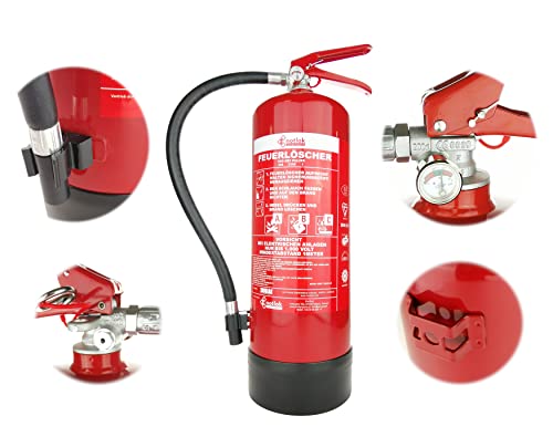 notlok Safety Work - Pulver ABC Feuerlöscher 6kg | Dauerdruck mit Manometer | mit Feuerlöscher Halterung | Feuerlöscher Haushalt ideal für Küche Aber auch für Auto von notlok Safety Work