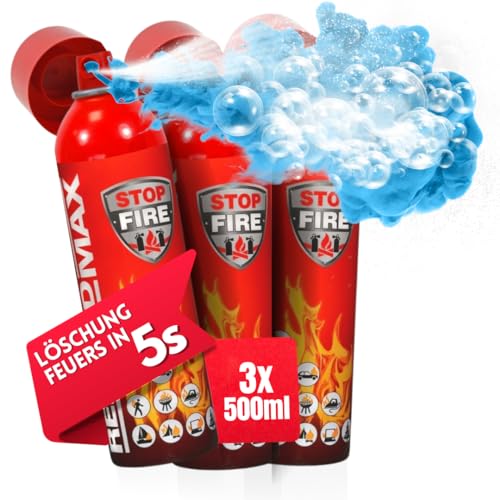 notlok Safety Work - 3x 500g Feuerlöschspray | Klein Feuerlöscher Haushalt ideal für Küche aber auch für Auto | Feuerlöscher Schaum löscht wirksam Feuer A B E F | Fettbrandlöscher geeignet für Camping von notlok Safety Work