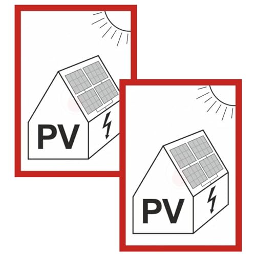 notlok Safety Work - 2x Pv-Zeichen [ 15 x 20 cm ] - PVC Platte | Wetterfest - für Innen- und Außeneinsatz | Photovoltaik Zum Aufkleben, Kleine Pv Anlage mit Speicher von notlok Safety Work