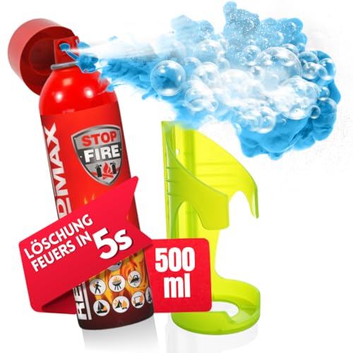 notlok Safety Work - 500g Feuerlöschspray + Wandhalterung | Klein Feuerlöscher Haushalt ideal für Küche, Auto | Feuerlöscher Schaum löscht wirksam Feuer A B E F | Fettbrandlöscher geeignet für Camping von notlok Safety Work