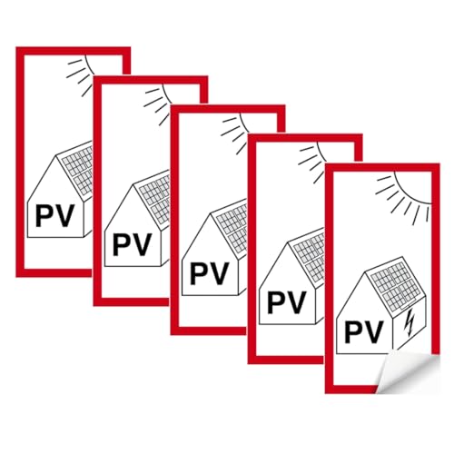 notlok Safety Work - 5x Pv-Aufkleber [ 10 x 20 cm ] | Selbstklebend, Wetterfest - für Innen- und Außeneinsatz | Pv Batterie, Solar Aufkleber, Photovoltaik Zum Aufkleben, Kleine Pv Anlage mit Speicher von notlok Safety Work