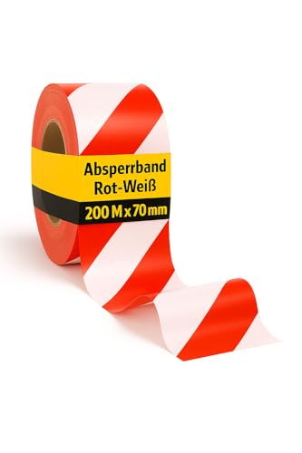 notlok Safety Work – Absperrband Rot Weiß [ 200 M x 70 mm ] aus PET | robustes, wetterfestes Flatterband für Bau & Event | Trassenwarnband mit hoher Sichtbarkeit | reißfest & UV-beständig von notlok Safety Work