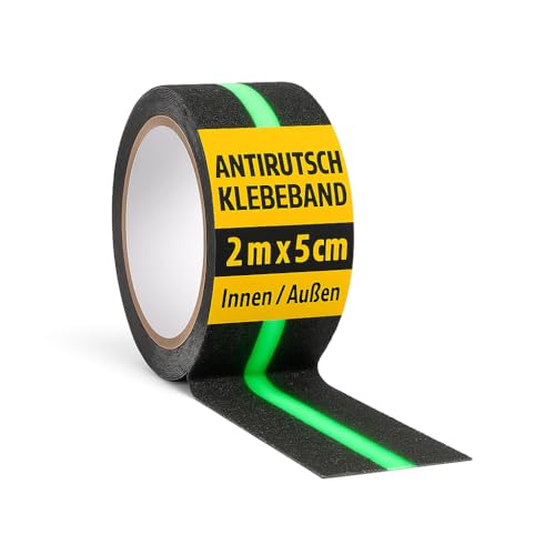 notlok Safety Work - Antirutsch Klebeband [ 2M x 5cm ] Schwarz mit fluoreszierendem Streifen - nachtleuchtend | Griptape für den Innen- und Außenbereich | Grip Tape, Anti Rutsch Streifen von notlok Safety Work