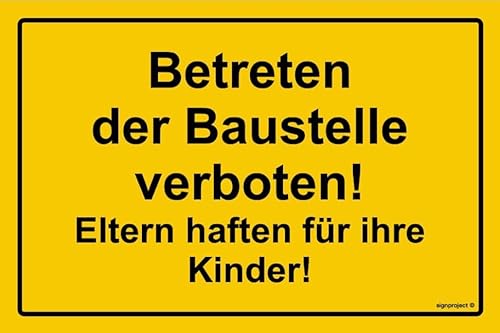 notlok Safety Work Betreten Verboten Schild | 30x20 cm | PVC-Schild wetterfest - für innen und draußen | Betreten Der Baustelle Verboten Schilder - Eltern haften für Ihre Kinder von notlok Safety Work