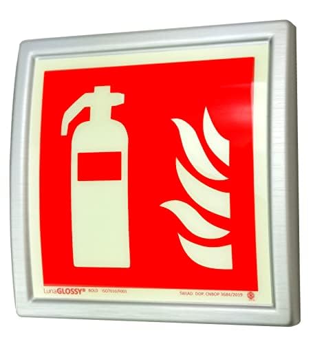 notlok Safety Work - Feuerlöscher Schild Glänzend [ 15 x 15cm ] | Langnachleuchtend in Gebürstetem Aluminium-Kunststoffrahmen, Räumlich | DIN EN ISO 7010 | Schild Feuerlöscher co2, Löscher Piktogramm von notlok Safety Work