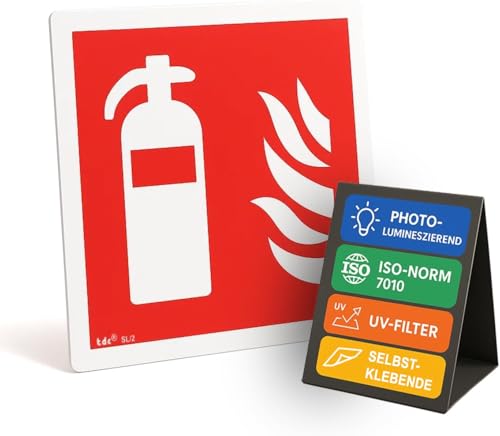 notlok Safety Work – Feuerlöscher Schild aus PVC [ 10x10 cm ] selbstklebend nach DIN EN ISO 7010 | Brandschutz Piktogramme | Schild Feuerlöscher für Innen & Außen | Wetterfeste Sicherheitsschilder von notlok Safety Work