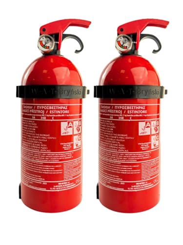 notlok Safety Work - 2X 1kg Pulver Feuerlöscher ABC + elektrische Geräte < 1000 V | 3 Jahre Garantie | Mini Dauerdruck Feuerlöscher Haushalt ideal für Küche und für Auto | + Feuerlöscher Halterung von notlok Safety Work