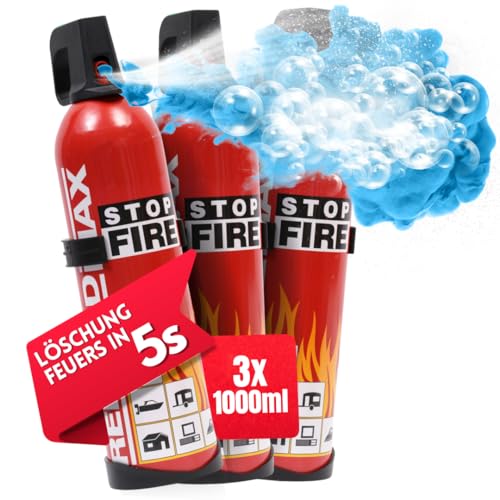 notlok Safety Work - 3X 1000g Feuerlöschspray | Klein Feuerlöscher Haushalt ideal für Küche Aber auch für Auto | Feuerlöscher Schaum löscht wirksam Feuer A B E | Kann als Fettbrandlöscher nutzen von notlok Safety Work