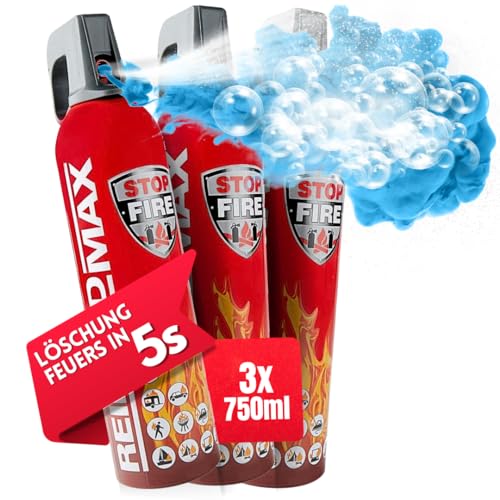 notlok Safety Work - 3x 750g Feuerlöschspray | Klein Feuerlöscher Haushalt ideal für Küche aber auch für Auto | Feuerlöscher Schaum löscht wirksam Feuer A B E F | Fettbrandlöscher geeignet für Camping von notlok Safety Work