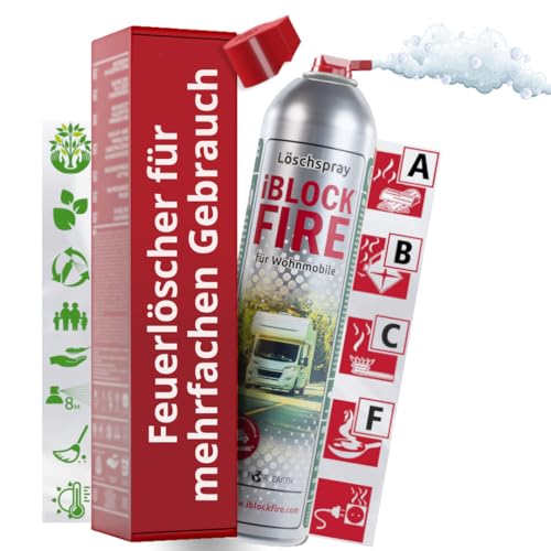 notlok Safety Work - 600ml Feuerlöschspray | iBlockFIRE Klein Feuerlöscher: Wohnmobil, Lagerfeuer, Picknick, Grillen | Feuerlöscher Schaum-Gel von Feuer A B C E F | Fettbrandlöscher, Brandschutzspray von notlok Safety Work