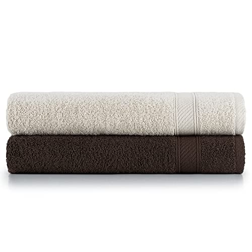 nottoc Badetücher Beige Sand/Braun - Dunkelbraun, 2 x Badetücher 100% Baumwolle Saugfähige Superweiche Frottee Türkische Luxus Handtücher - 2 Teilig von nottoc