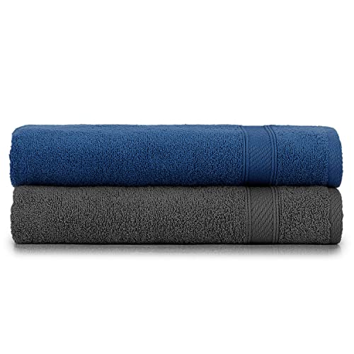 nottoc Badetücher Set Anthrazit Grau - Navy Blau / 2 x Badetücher 100% Baumwolle Saugfähige Superweiche Frottee Türkische Luxus Handtücher - 2 Teilig von nottoc