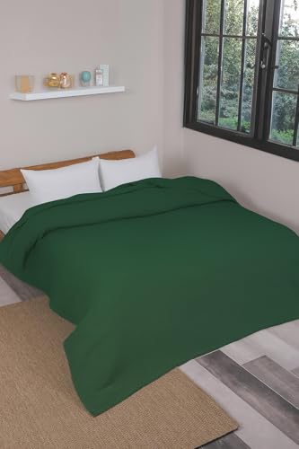 nottoc Doppelte Tagesdecke Grün DunkleGrün 220x240cm - Premium Waffelpique 100% Baumwolle - Leichte Sommerdecke in Waffeloptik - Baumwolldecke als Bettüberwurf, Couch überwurf - Sofadecke von nottoc