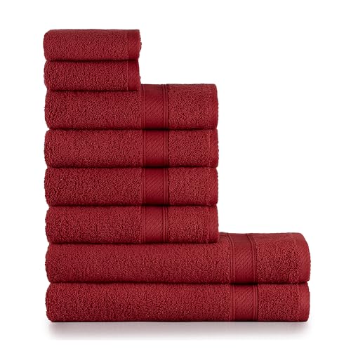 nottoc Handtücher Set Rot Dunklerot 8-TLG / 2 Badetücher 70x140 + 4 Handtücher 50x90 + 2 Gästehandtücher 30x50 - Handtuch mit Aufhänger 100% Baumwolle Saugfähige Weiche Duschhandtücher - Bordeaux von nottoc