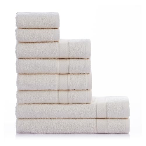 nottoc Handtücher Set Creme 8-TLG / 2 Badetücher 70x140 + 4 Handtücher 50x90 + 2 Gästehandtücher 30x50 - Handtuch mit Aufhänger 100% Baumwolle Saugfähige Weiche Luxus Duschhandtücher von nottoc