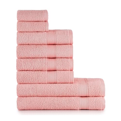 nottoc Handtücher Set Rosa 8-TLG / 2 Badetücher 70x140 + 4 Handtücher 50x90 + 2 Gästehandtücher 30x50 - Handtuch mit Aufhänger 100% Baumwolle Saugfähige Weiche Luxus Duschhandtücher - Altrosa von nottoc