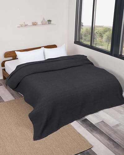 nottoc Tagesdecke Grau 160x220cm - Premium Waffelpique 100% Baumwolle - Leichte Sommerdecke in Waffeloptik - Baumwolldecke als Bettüberwurf, Sofaüberwurf, Couch überwurf - Sofadecke von nottoc