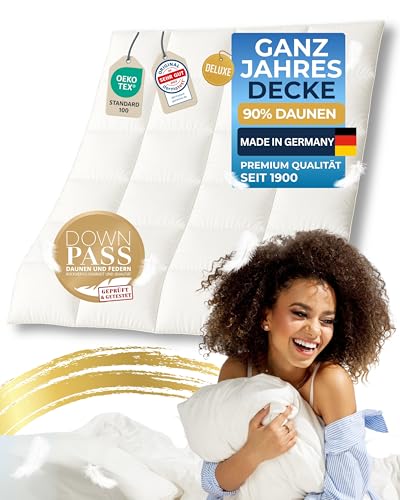 nøvera® Daunendecke 135x200 Deluxe - Made in Germany | Traumhaft flauschig mit 90% Daunen 10% Federn | Bettdecke 135x200 - Allergiker geeignet | Ganzjahresdecke - Sommerdecke & Winterdecke | Oeko-Tex von nøvera