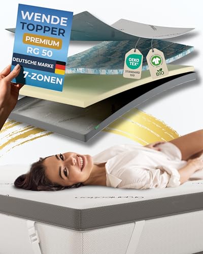 nøvera® Gel Topper 100x200 Premium | Hohes RG 50 | H2/H3 | 7-Zonen Matratzentopper 100x200 - Hochwertige Bio-Baumwolle | 7cm Matratzentopper 100x200cm | Matratzen Topper 100x200cm Matratzenauflage von nøvera