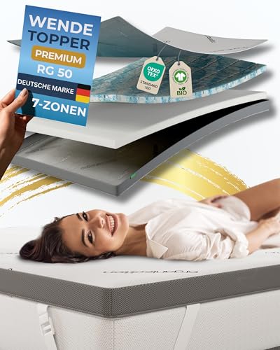 nøvera® Gel Topper 100x200 Premium | Hohes RG 50 | H3/H4 | 7-Zonen Matratzentopper 100x200 - Hochwertige Bio-Baumwolle | 7cm Matratzentopper 100x200cm | Matratzen Topper 100x200cm Matratzenauflage von nøvera