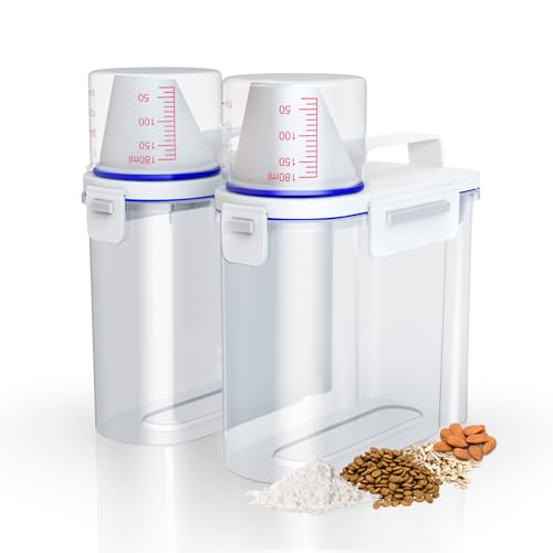 noviclass® [2er Set 1500ml Vorratsbehälter Aufbewahrungsbox mit Messbecher für Trockenfutter Reis Mehl Waschmittel Futterbehälter Hundefutter (Füllmenge: 2x1500ml)… von noviclass