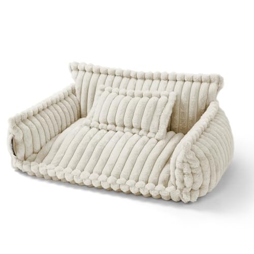 noviclass® Haustiersofa Chaffar | Katzensofa Hundesofa | Orthopädische Matratze | Moderner Stil | Cord-Design Größen (Creme, M (80cm)) von noviclass