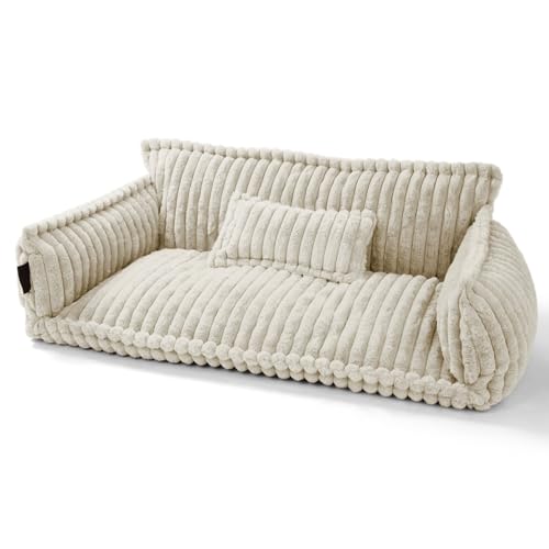 noviclass® Haustiersofa Chaffar | Katzensofa Hundesofa | Orthopädische Matratze | Moderner Stil | Cord-Design Größen (Creme, XL (120cm)) von noviclass