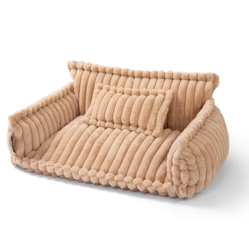 noviclass® Haustiersofa Chaffar | Katzensofa Hundesofa | Orthopädische Matratze | Moderner Stil | Cord-Design Größen (Kamel, M (80cm)) von noviclass