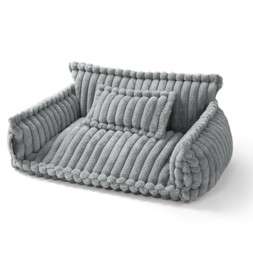 noviclass® Haustiersofa Chaffar | Katzensofa Hundesofa | Orthopädische Matratze | Moderner Stil | Cord-Design Größen (Lichtgrau, M (80cm)) von noviclass
