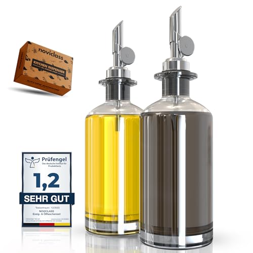 noviclass® Ölflasche Essig und Ölflaschen Set Flaschen zum Befüllen (2x350ml ohne Etiketten und Trichter) von noviclass