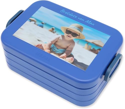 MEPAL Brotdose für Kinder – 900ml – Lunchbox mit Fächern, auslaufsicher – Brotdose mit Foto personalisierbar – robust, BPA-frei – Bento Box blau – ideal für Schule, Kindergarten – 18,5 x 12 x 6,5cm von nox light