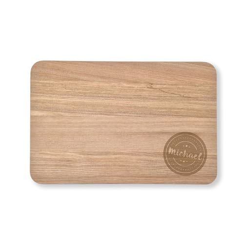 Massives Schneidebrett mit Gravur - individueller Name, Text oder Spruch - Buchenholz, abgerundete Ecken, 23x15cm, personalisiertes Frühstücksbrettchen (Birkenholz) von nox light