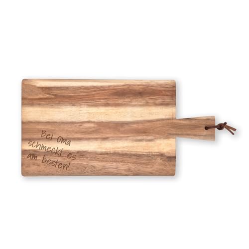 Massives Schneidebrett mit Griff und Gravur - individueller Name, Text oder Spruch - Akazienholz, 35x18cm, personalisiertes Frühstücks- oder Servierbrettchen (Akazie) von nox light