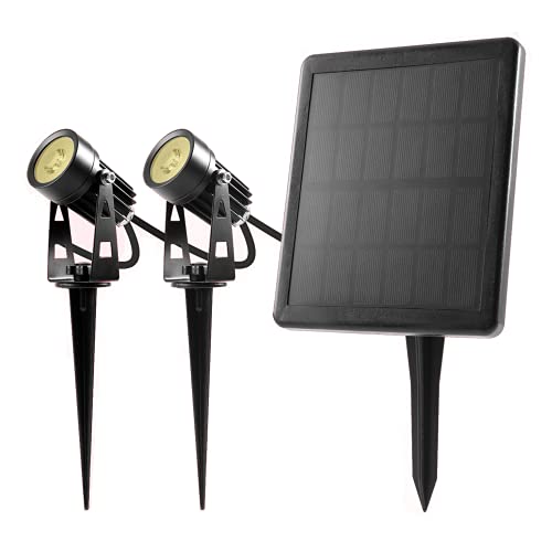 nox light LED Solarstrahler Gartenstrahler Solarlampen Wasserdicht warmweiß Auto on/off Dämmerungssensor IP65 3000K 5W / 70lm pro Leuchte (2er Set) von nox light