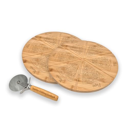 nox light Pizzateller im 1er oder 2er Set inklusive Pizzaschneider mit individueller Gravur - Pizzateller und -schneider mit eigenem Namen, ideal geeignet als Geschenk (2er Set) von nox light