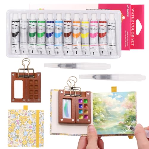nplaseta Mini Aquarell Travel Set, Pocket Aquarell Set mit Binder-Clips,aquarell Palette,Portable Watercolor Palette set von nplaseta