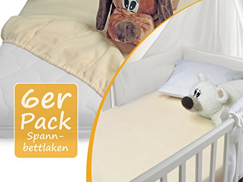 6er-Pack Spannbetttücher für Kinder – zeitloses Design in dezentem Creme-Farbton - in einer Einheitsgröße von ca. 70 x 150 cm - Steghöhe ca. 20 cm - ideal geeignet für Standard Baby- & Kinderbettmatratzen von npluseins