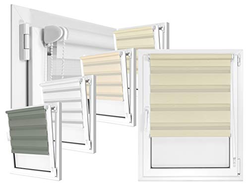 Doppelrollo mit fest montierter Trägerschiene - Klemmfixierung am Fensterahmen oder Wandmontage möglich - in 4 Farben & in 8 Größen - kinderleichte 3-Step Montage, ca. 100 x 150 cm, leinen von npluseins