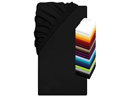 Jersey Elasthan Spannbettlaken für Wasser- und Boxspringbetten - in 19 modernen Farben - Steghöhe ca. 40 cm - Maße ca. 180-200 x 200-220 cm, schwarz von npluseins