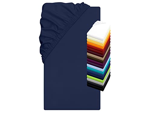 Jersey Elasthan Spannbettlaken für Wasser- und Boxspringbetten - in 19 modernen Farben - Steghöhe ca. 40 cm - Maße ca. 180-200 x 200-220 cm, Navyblau von npluseins