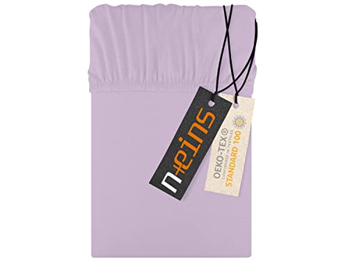 npluseins Jersey Spannbettlaken aus 100% Baumwolle - in 22 Farben - in 6 Größen, ca. 140-160 x 200 cm, Flieder von npluseins
