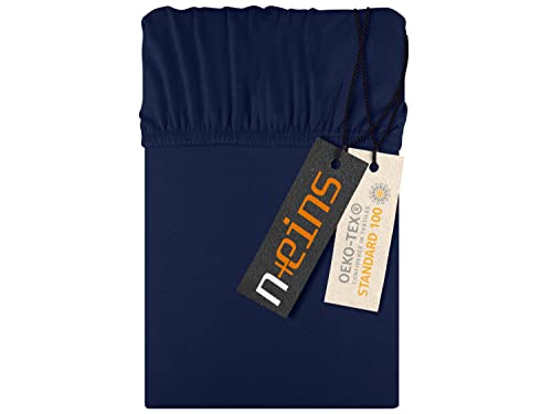 npluseins Jersey Spannbettlaken aus 100% Baumwolle - in 22 Farben - in 6 Größen, ca. 140-160 x 200 cm, Navyblau von npluseins