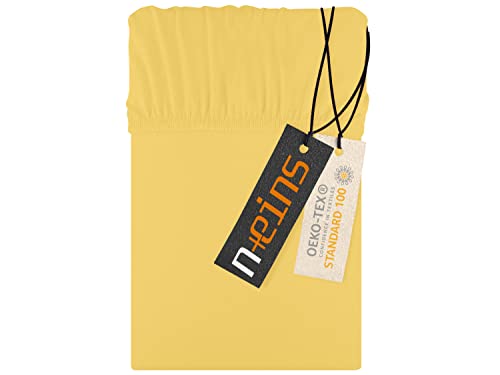 Jersey Spannbettlaken aus 100% Baumwolle - in 22 Farben - in 6 Größen, ca. 140-160 x 200 cm, gelb von npluseins