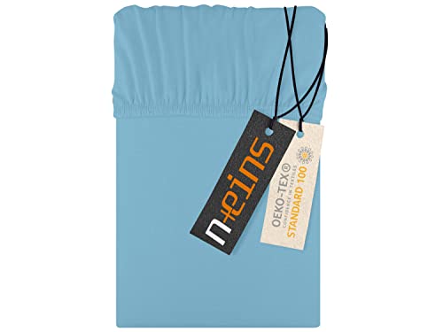 Jersey Spannbettlaken aus 100% Baumwolle - in 22 Farben - in 6 Größen, ca. 140-160 x 200 cm, hellblau von npluseins